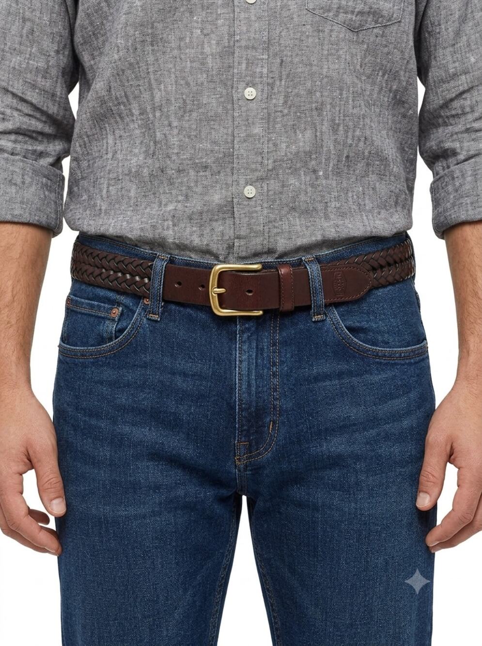 Fossil Classic Braided Belt Men's 40 Brown Woven Leather Gold Buckle Adjustable